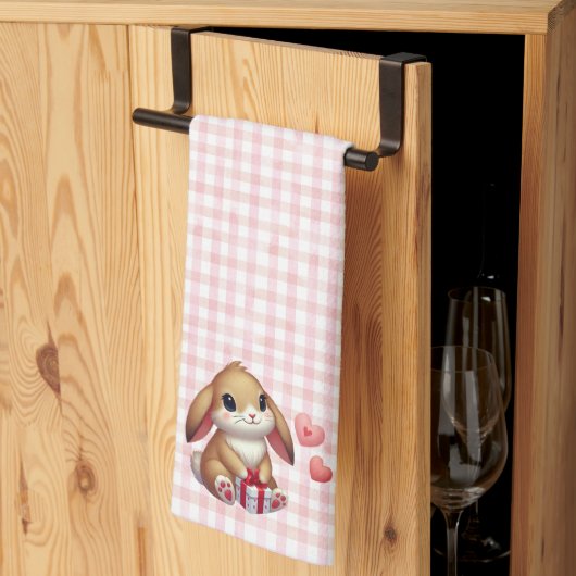 Süßer Valentinstag-Hasenkaninchen Geschirrtuch (Drittel gefaltet)