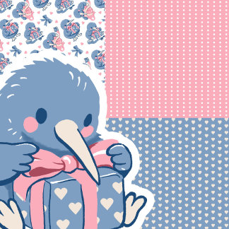 Süßer Valentinstag Kiwi-Vogel Herzen Bogen Soft Pi Geschenkpapier Set