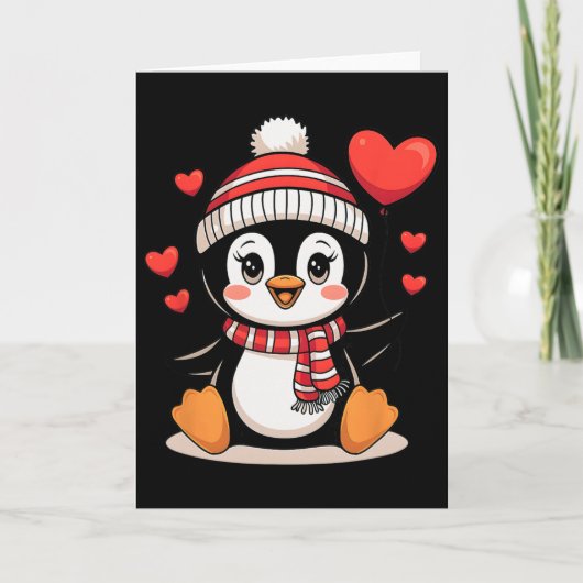 Süßer Valentinstag Pinguin Herzballon  Karte (Vorderseite)