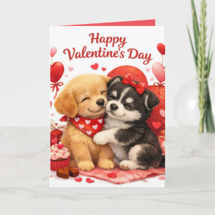 Süßer Valentinstag-Welpe Feiertagskarte