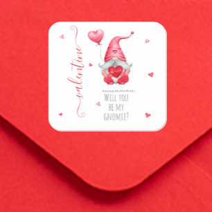 Süßer Valentinstag, wirst du mein Gnomie sein? Quadratischer Aufkleber