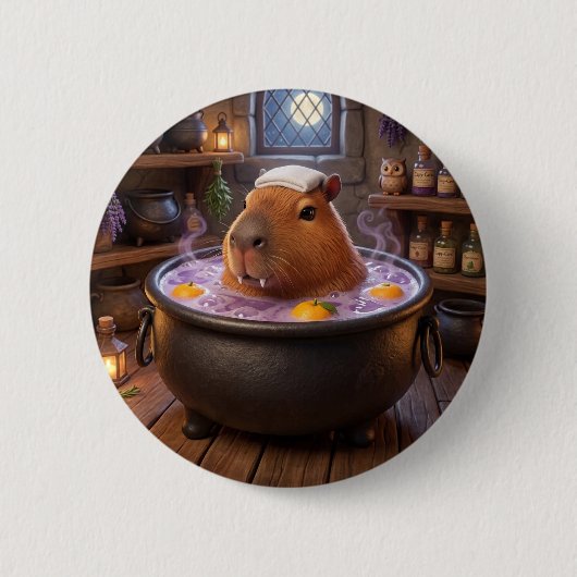 Süßer Vampir-Kessel-Bad-Capybara-Button-Pin Button (Vorderseite)
