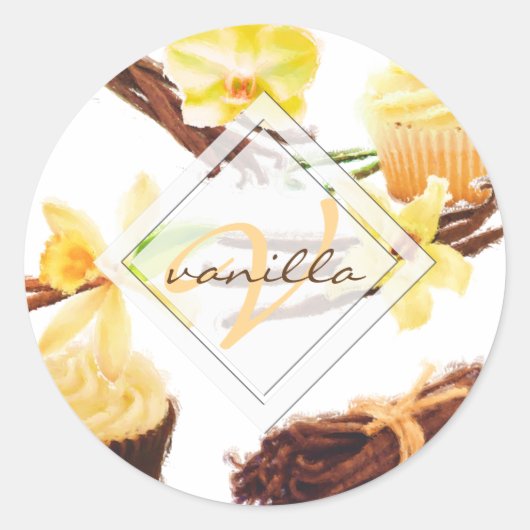 Süßer Vanilla Orchid Monogramm Runder Aufkleber (Vorderseite)
