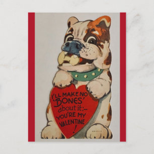 Süßer Vintage-Bulldogge Valentinstag 1950er Jahre Postkarte