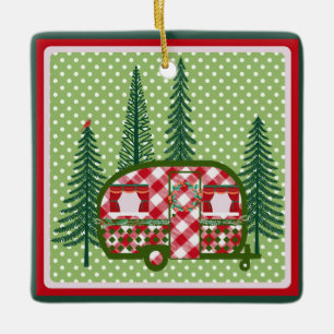 Süßer Vintage-Campinganhänger Weihnachten Keramikornament