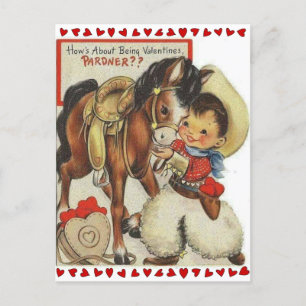 Süßer Vintage-Cowboy und Pferd zum Valentinstag Postkarte