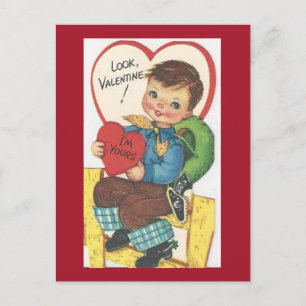 Süßer Vintage-Cowboy Valentinstag 1950er Jahre Postkarte