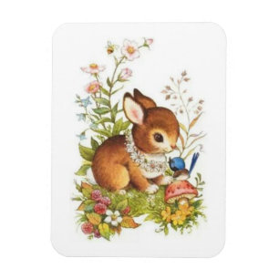 Süßer vintage Frühlings-Osterhase in Blumen Magnet
