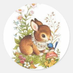 Süßer vintage Frühlings-Osterhase in Blumen Runder Aufkleber