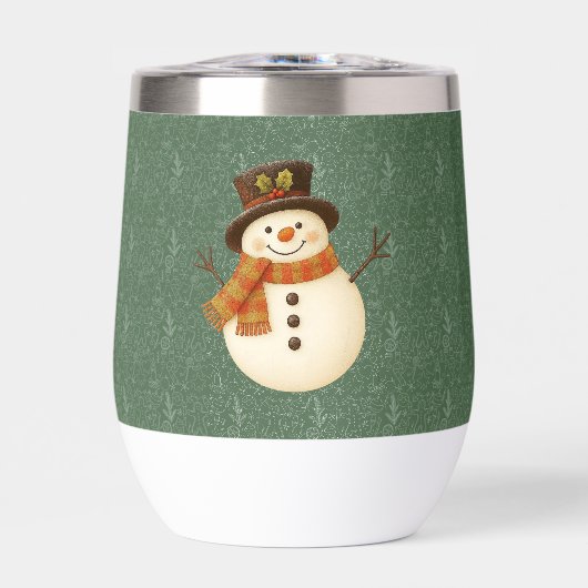 Süßer, vintage-grüner rustikaler Schneemann (Vorderseite)