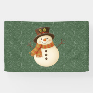 Süßer, vintage-grüner rustikaler Schneemann Banner