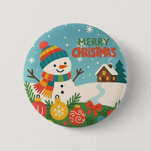 Süßer, vintage-grüner rustikaler Schneemann Button