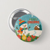 Süßer, vintage-grüner rustikaler Schneemann Button (Vorne & Hinten)