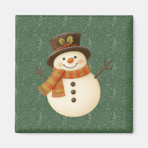 Süßer, vintage-grüner rustikaler Schneemann Magnet