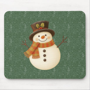 Süßer, vintage-grüner rustikaler Schneemann Mousepad