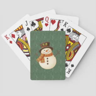 Süßer, vintage-grüner rustikaler Schneemann Spielkarten