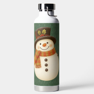 Süßer, vintage-grüner rustikaler Schneemann Trinkflasche