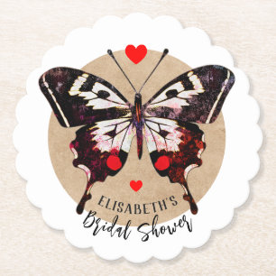 Süßer vintage Grunge Schmetterling und Herzen mit  Untersetzer