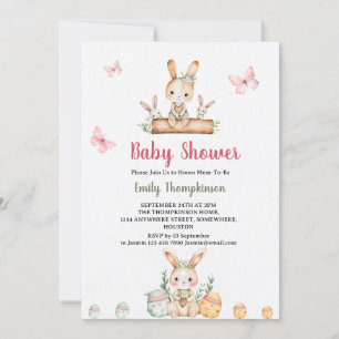 Süßer vintage-Hase mit grünen Blättern Baby Shower Einladung