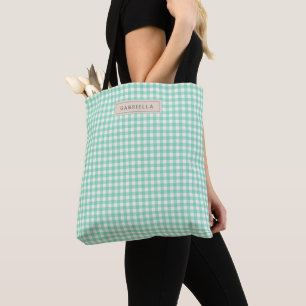 Süßer vintage mintgrüner Gingham-Karo personalisie Tasche