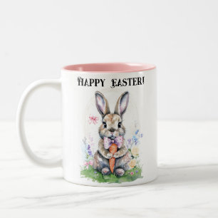 Süßer vintage Osterhase Kaninchen Aquarell Zweifarbige Tasse