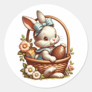 Süßer vintage Osterhase mit Schokoladenei Runder Aufkleber