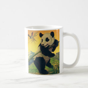 Süßer Vintage-Panda-Bär, der Bambus isst, Wildtier Kaffeetasse