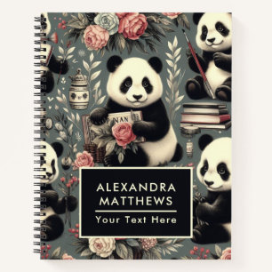 Süßer Vintage-Panda-Blumen- Notizblock