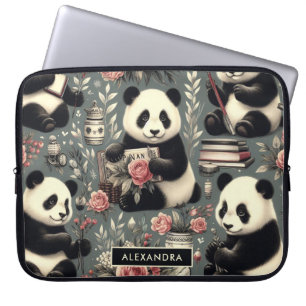Süßer Vintage-Panda-Blumenmuster Laptopschutzhülle