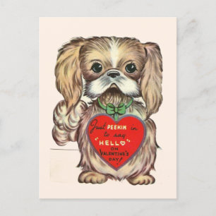 Süßer Vintage-Pekingese-Welpe 1950er Valentinstag Postkarte