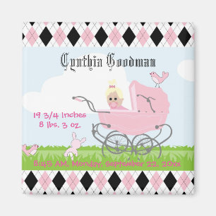 Süßer Vintage-Rosa-Babymädchen-Kinderwagen Magnet