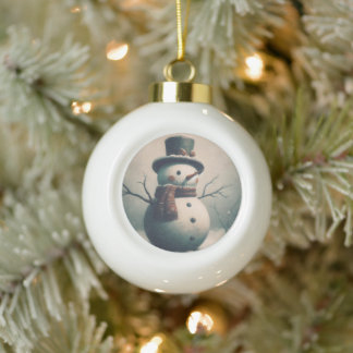 Süßer vintage Schneemann für ein verschneites Weih Keramik Kugel-Ornament