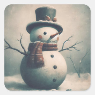 Süßer vintage Schneemann für Weihnachten Quadratis Quadratischer Aufkleber
