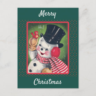 Süßer Vintage-Schneemann Retro-Weihnachten Postkarte