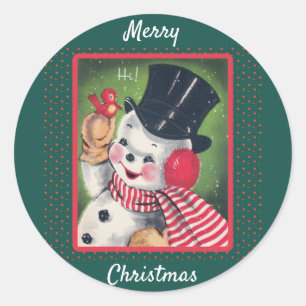 Süßer Vintage-Schneemann Retro-Weihnachten Runder Aufkleber