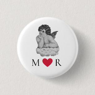 Süßer Vintage Schwarz Weiß Cherub Engel Partner Button