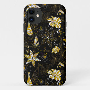 Süßer vintage schwarzer goldener Blumenhintergrund Case-Mate iPhone Hülle