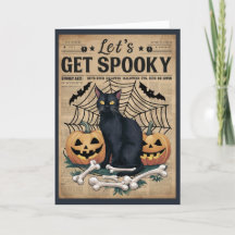 Süßer vintage schwarzer Kater, gruseliges Hallowee