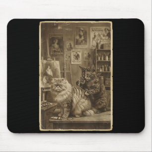 Süßer Vintage-Sepia-Katzen-Tätowierer Mousepad