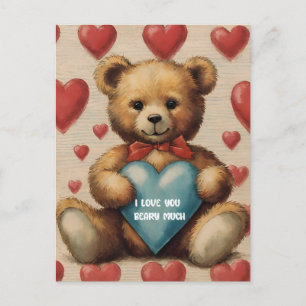 Süßer Vintage-Teddybär Ich liebe dich Valentinstag Postkarte