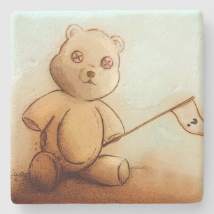Süßer vintage Teddybär, Steinuntersetzer