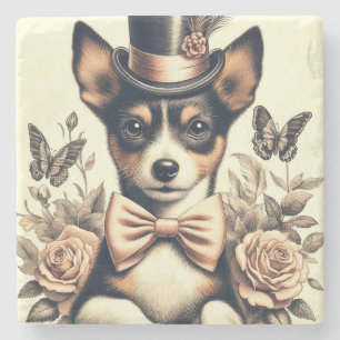 Süßer Vintage Toy Fox Terrier Steinuntersetzer