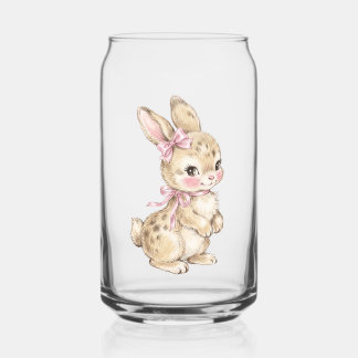 Süßer Vintage-Wasserfarben-Hase mit rosa Schleifen Dosenglas