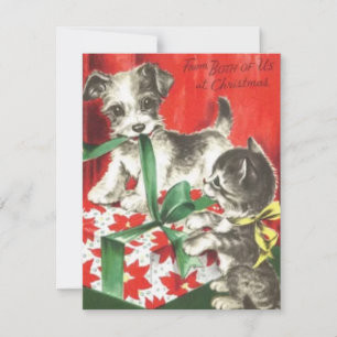 Süßer vintage Weihnachts Hund und Katze mit Gesche Mitteilungskarte