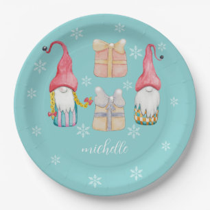 Süßer Vintage-Weihnachtsgeschenk-Gnom Pappteller