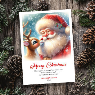 Süßer Vintage-Weihnachtsmann mit Rudolf Weihnachts Feiertagskarte