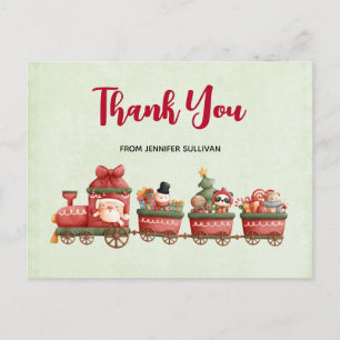 Süßer vintage Weihnachtszug mit Spielzeugen Danke Postkarte