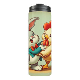 Süßer, vintage Zeichentrickfilm-Hahn und -Hase Thermosbecher