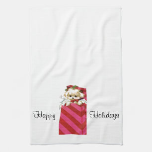 Süßer Vintager Weihnachtswelpe Bichon Lhasa Geschirrtuch