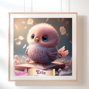 Süßer Vogel Baby Rosa Eule Buch Personalisierte Ku Poster
